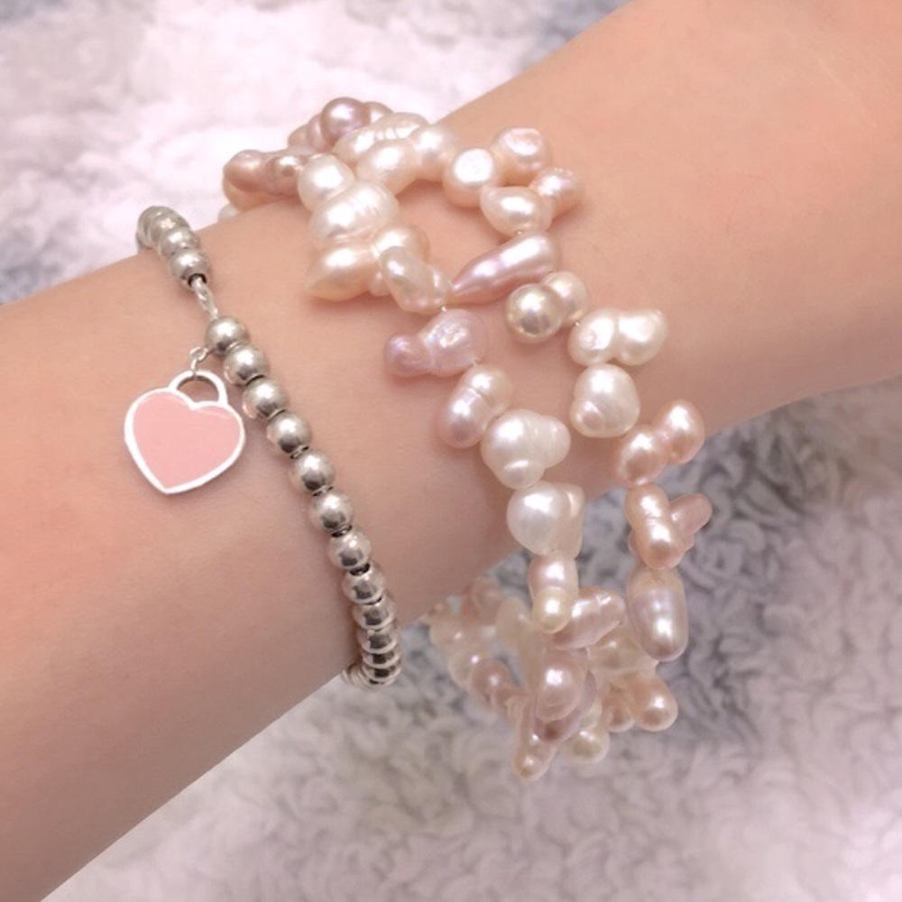 Pearl Pink Ocean Beach Organic Shaped Rock Stone Beaded Spiral Bracelet